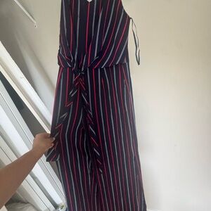 Monteau Navy Dress with Red and White Stripes